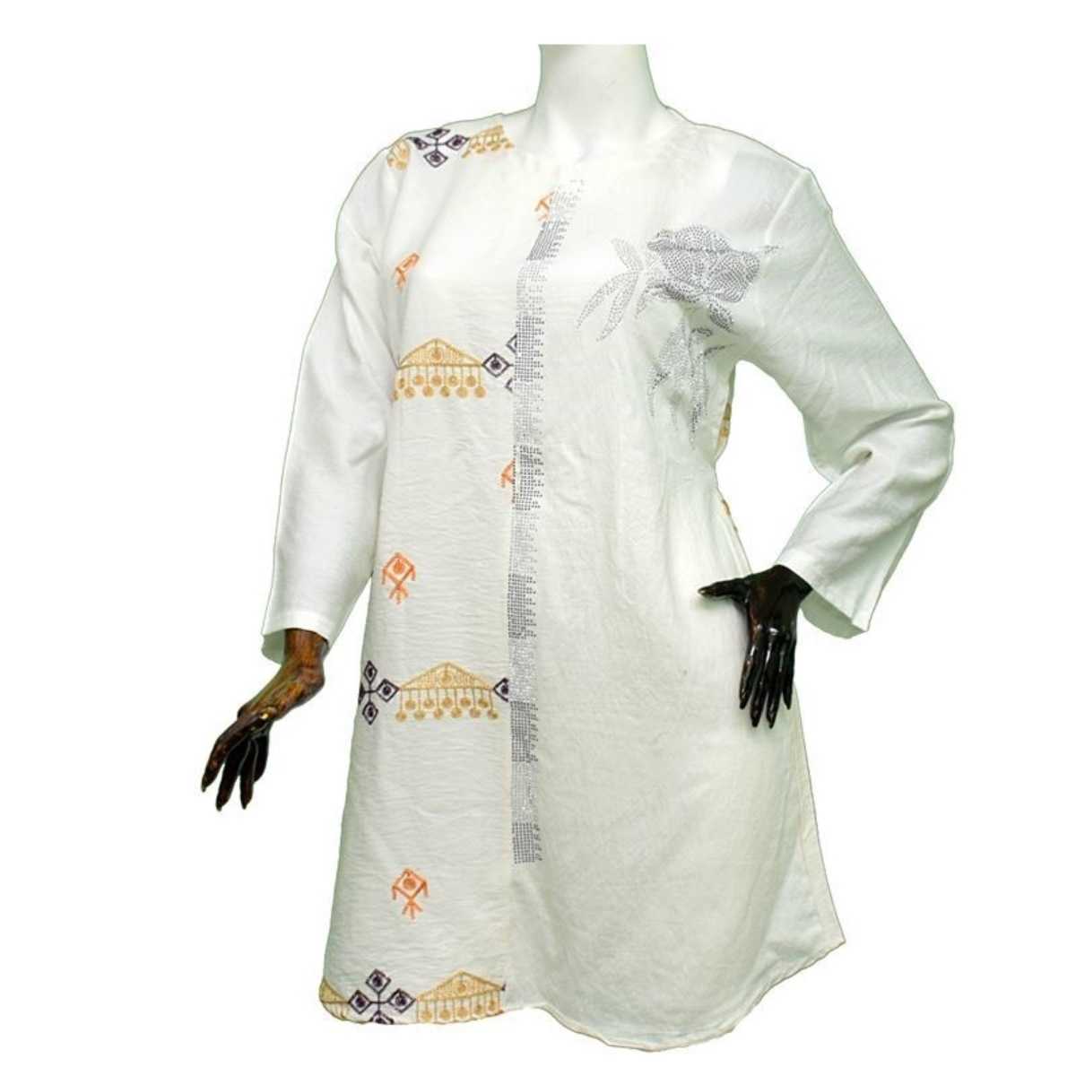 تصویر مانتو زنانه دخترانه نگین دار و خامه دوزی شده