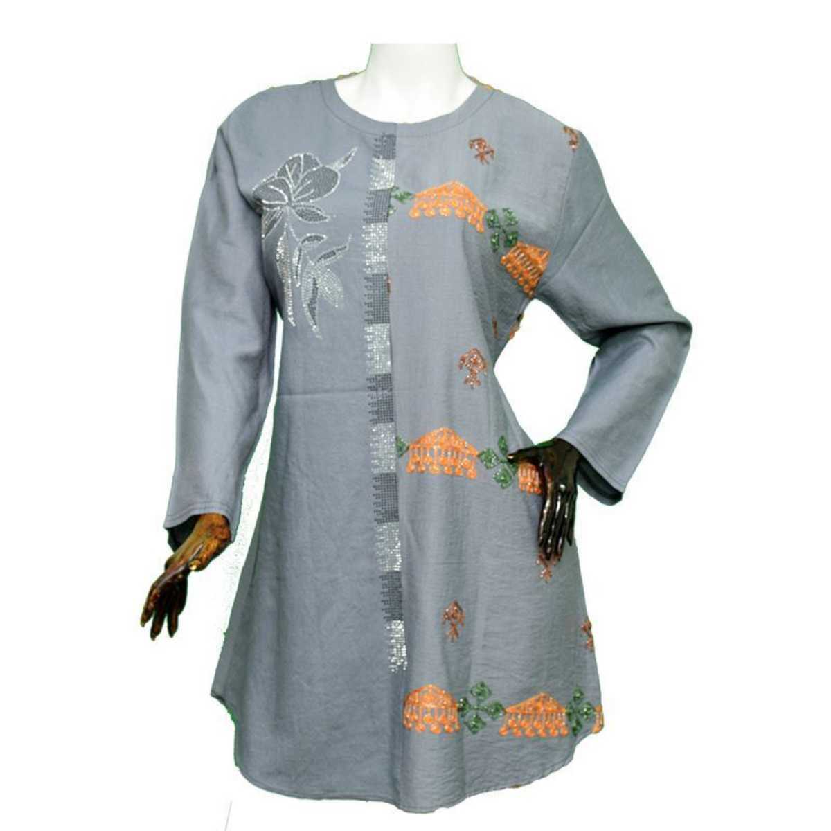 تصویر مانتو زنانه دخترانه نگین دار و خامه دوزی شده