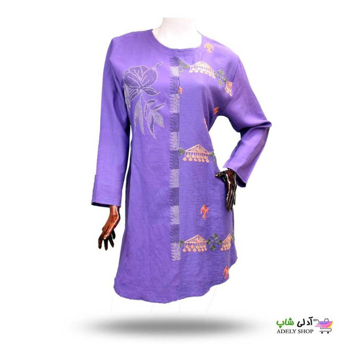 تصویر مانتو زنانه دخترانه نگین دار و خامه دوزی شده