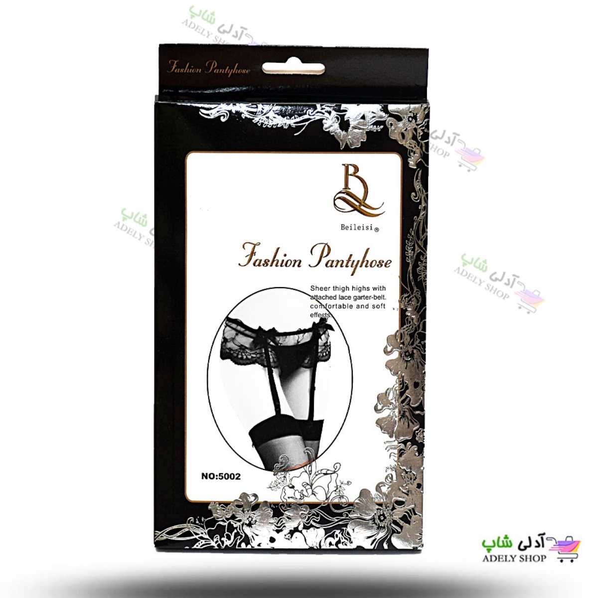 تصویر بند فانتزی نگهدارنده جوراب بالا زانو بیلیسی سفید/مشکی  beileisi 5002