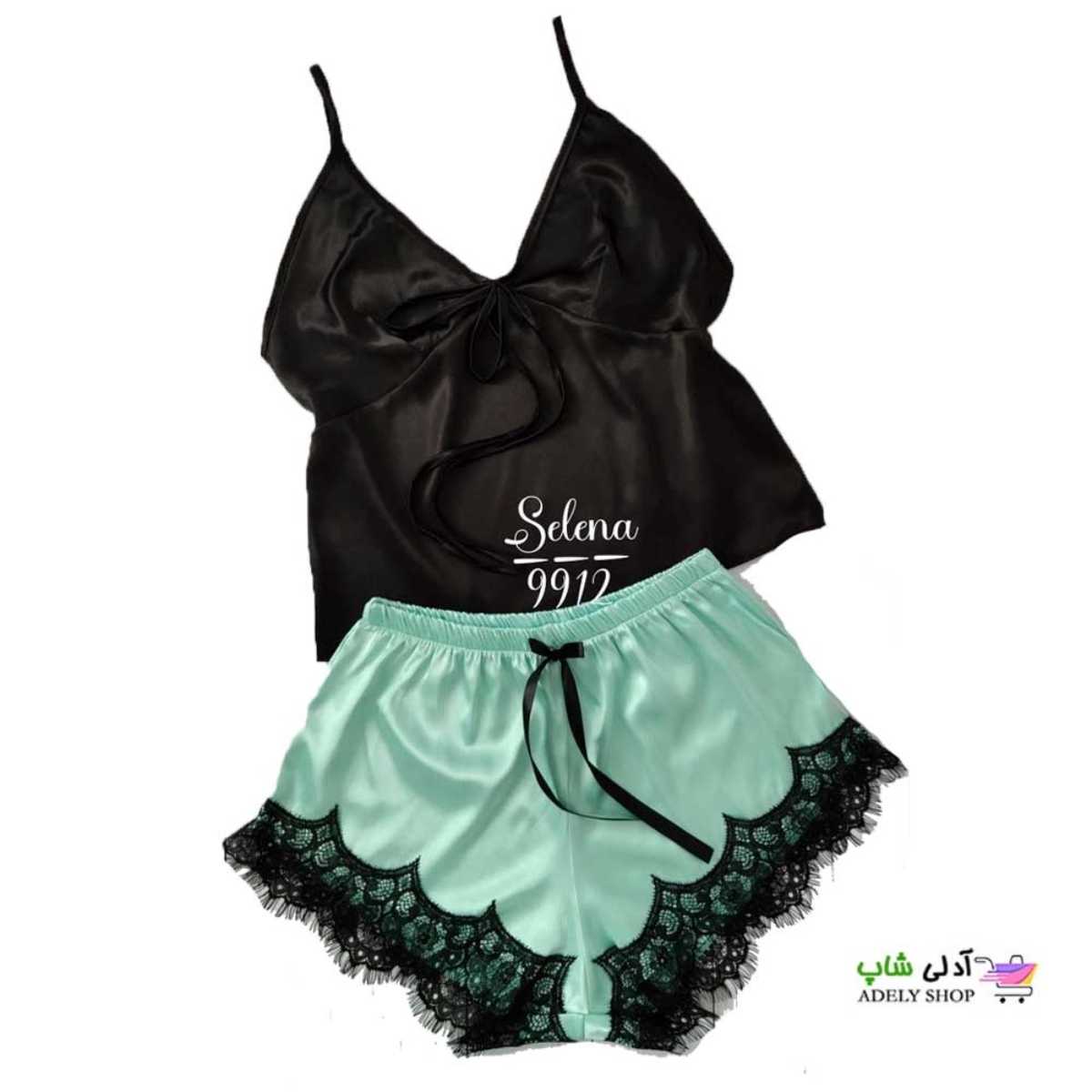 تصویر لباس خواب دو تکه تاپ و شورت ساتن م‍‍‍‍ٰٰژه ای 9912