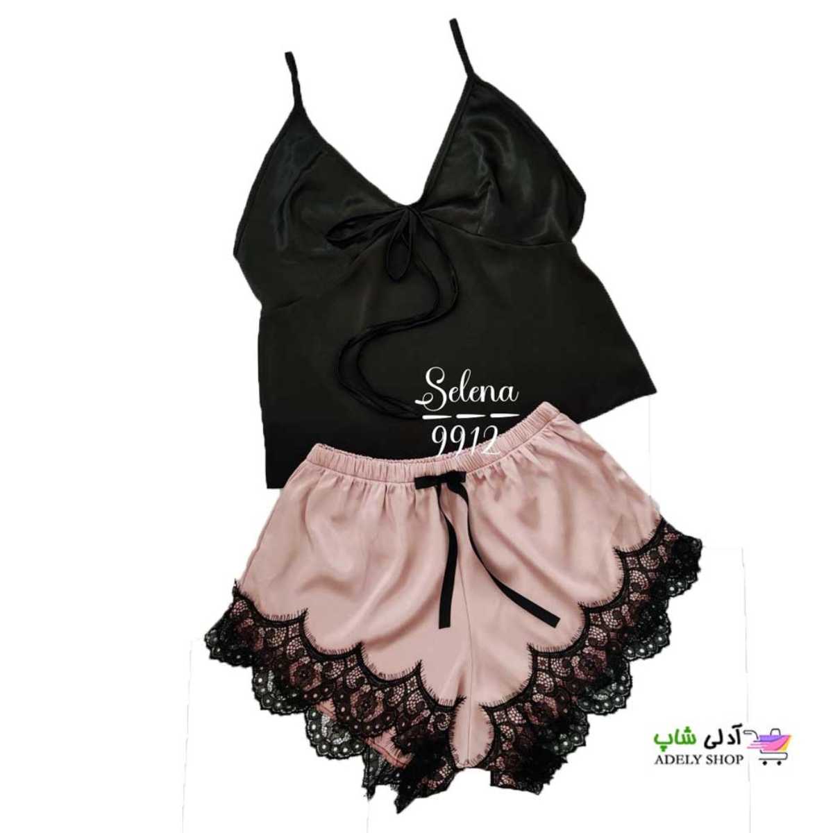 تصویر لباس خواب دو تکه تاپ و شورت ساتن م‍‍‍‍ٰٰژه ای 9912