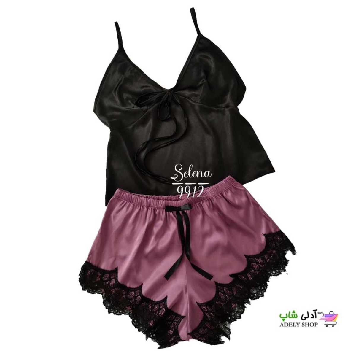 تصویر لباس خواب دو تکه تاپ و شورت ساتن م‍‍‍‍ٰٰژه ای 9912