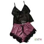 تصویر لباس خواب دو تکه تاپ و شورت ساتن م‍‍‍‍ٰٰژه ای 9912