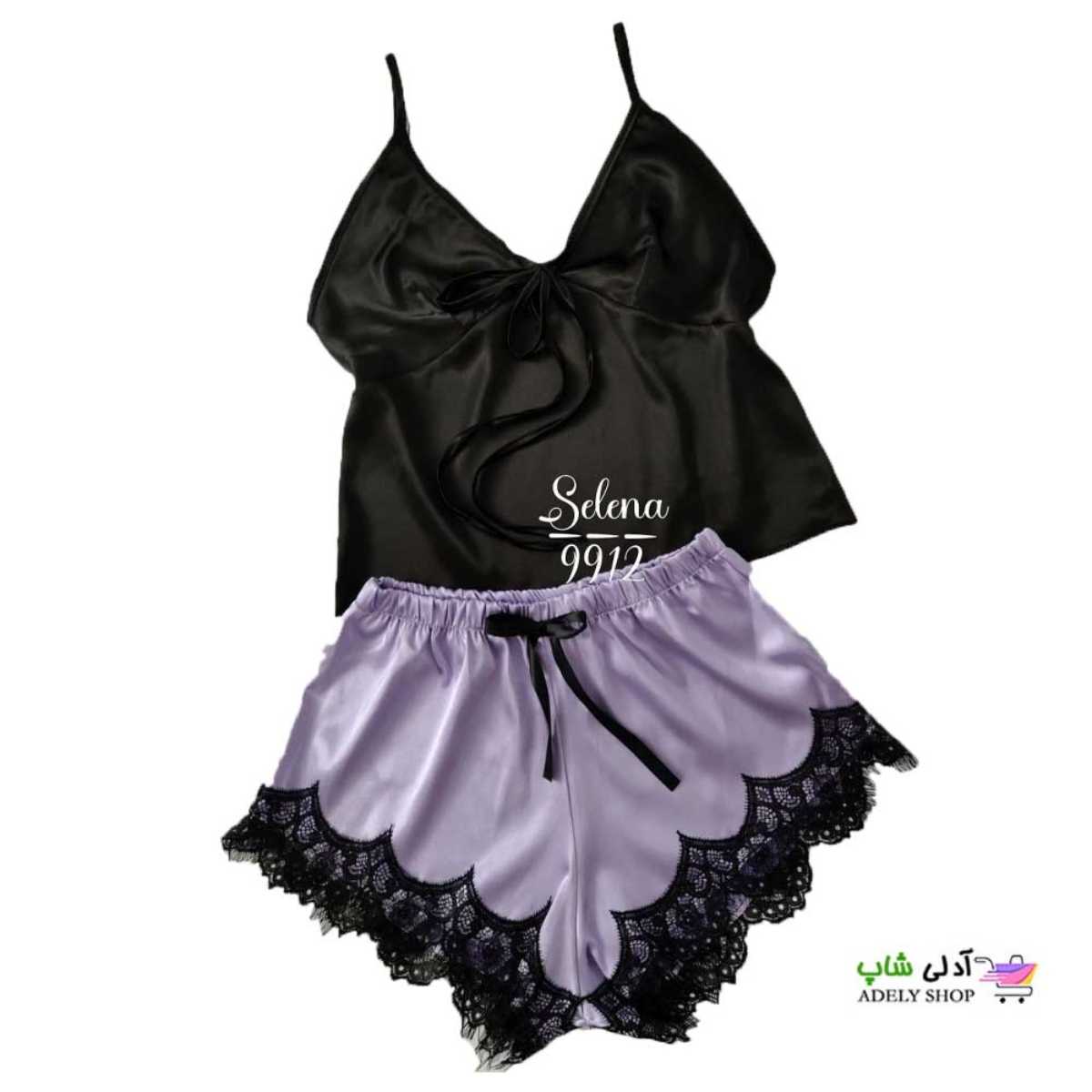 تصویر لباس خواب دو تکه تاپ و شورت ساتن م‍‍‍‍ٰٰژه ای 9912