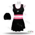 تصویر مایو دو تکه دامن دار زنانه و دخترانه به همراه کلاه