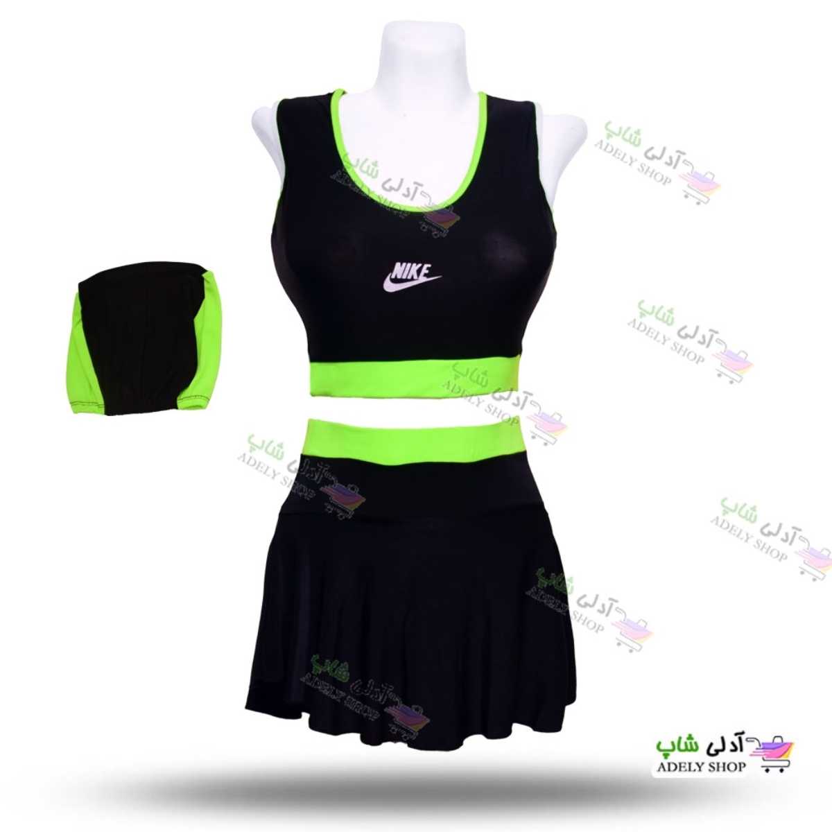 تصویر مایو دو تکه دامن دار زنانه و دخترانه به همراه کلاه