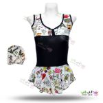 تصویر مایو دخترانه 38تا40 اسلیپ دامن دار به همراه کلاه