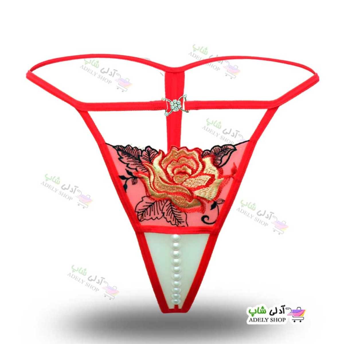 تصویر شورت فانتزی زنانه لامبادا مرواریدی با گلدوزی طرح گل رز