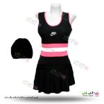 تصویر مایو دو تکه دامن دار زنانه و دخترانه Nike به همراه کلاه