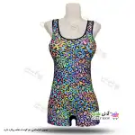 تصویر مایو پادار زنانه و دخترانه پلنگی رنگین کمانی با کاپ سینه