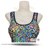 تصویر مایو پادار زنانه و دخترانه پلنگی رنگین کمانی با کاپ سینه