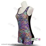 تصویر مایو پادار زنانه و دخترانه پلنگی رنگین کمانی با کاپ سینه