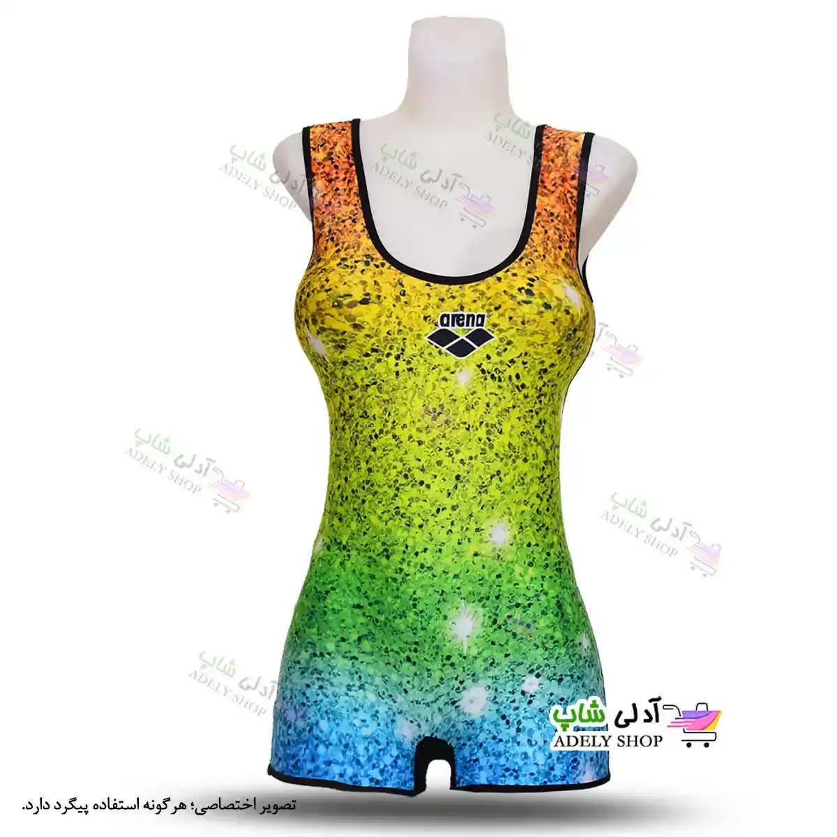 تصویر مایو پادار زنانه و دخترانه پلنگی رنگین کمانی با کاپ سینه