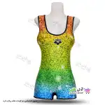 تصویر مایو پادار زنانه و دخترانه پلنگی رنگین کمانی با کاپ سینه