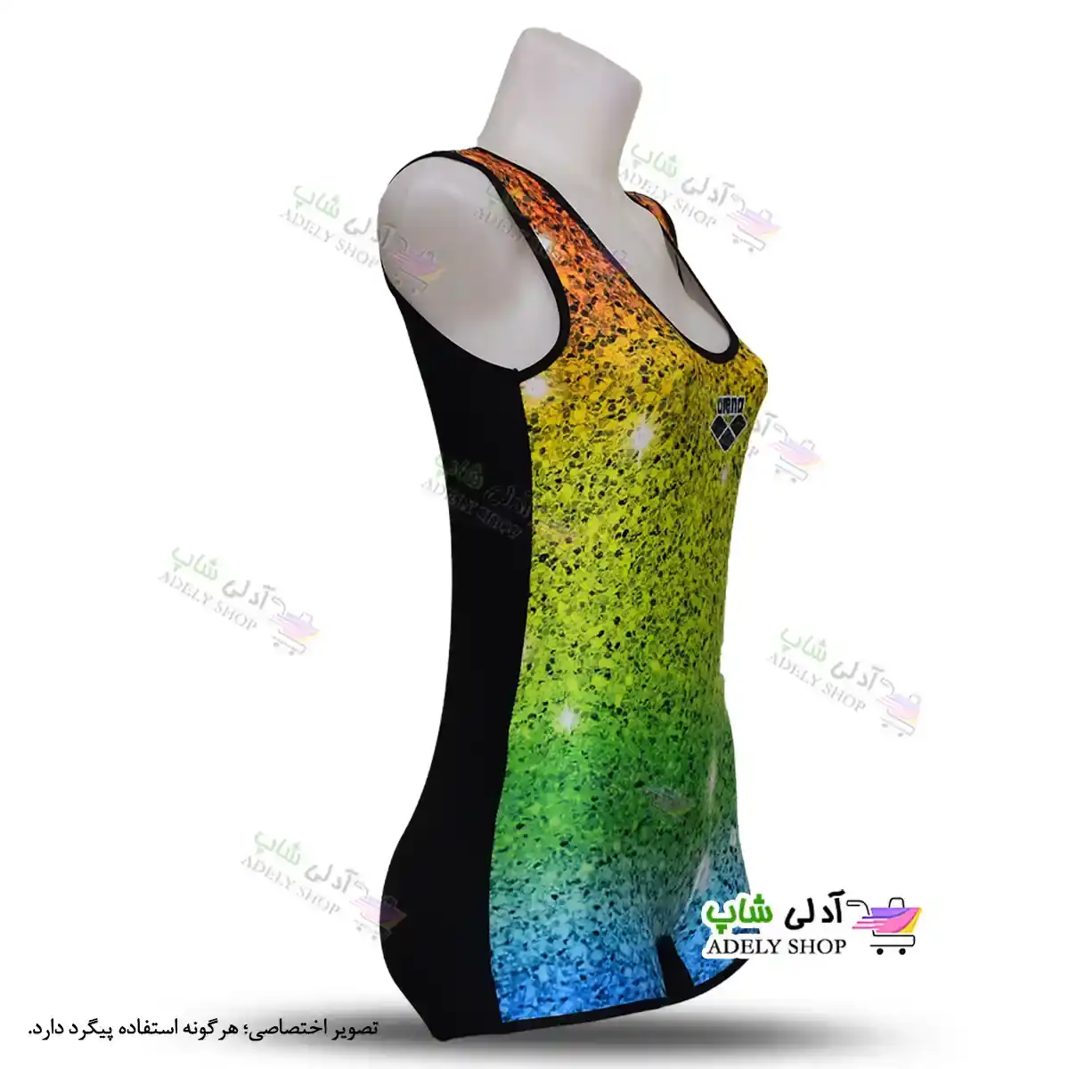 تصویر مایو پادار زنانه و دخترانه پلنگی رنگین کمانی با کاپ سینه