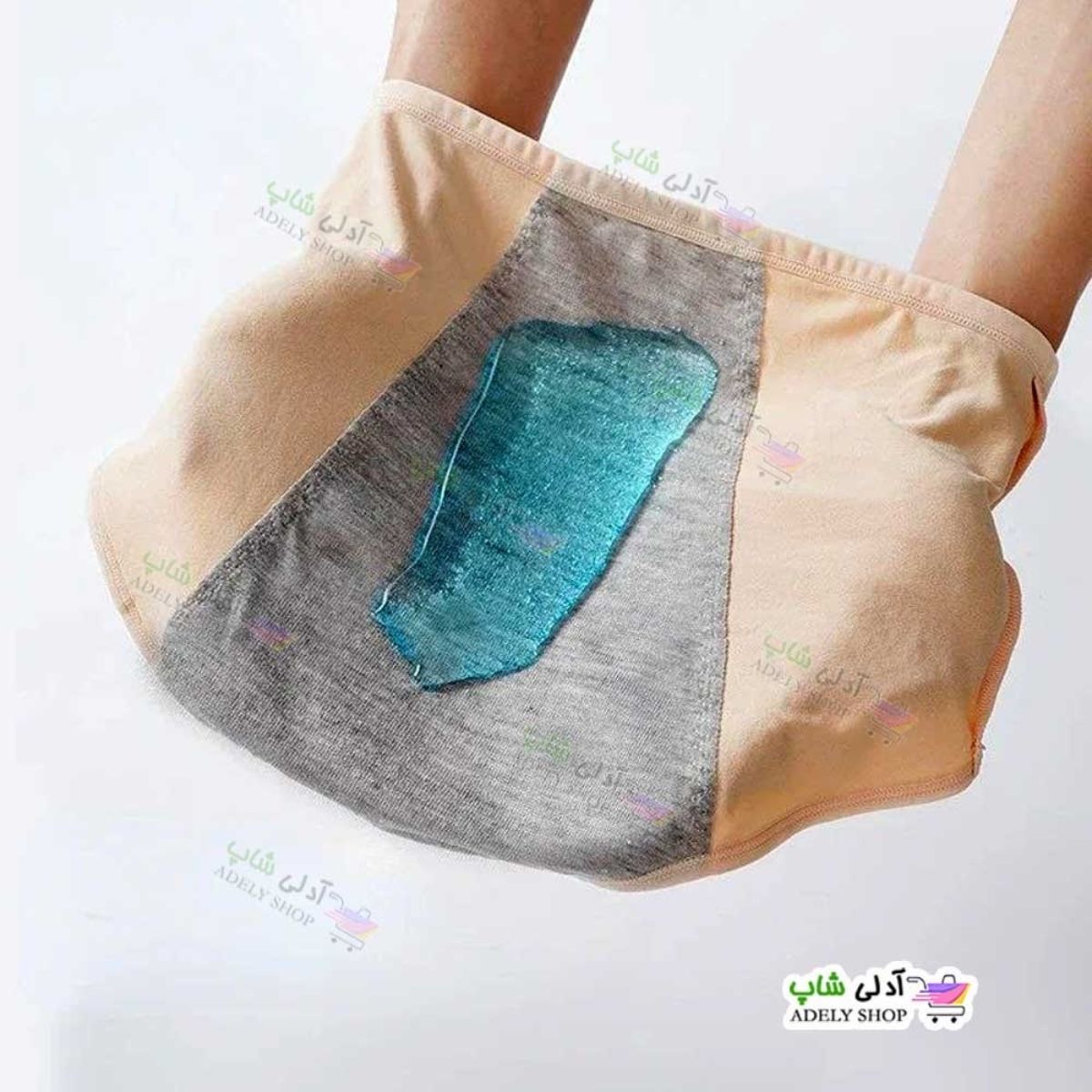 تصویر شورتکس سه لایه جیبدار پریودی Deniz 38-44 و کیسه کوچک نمدی آب گرم