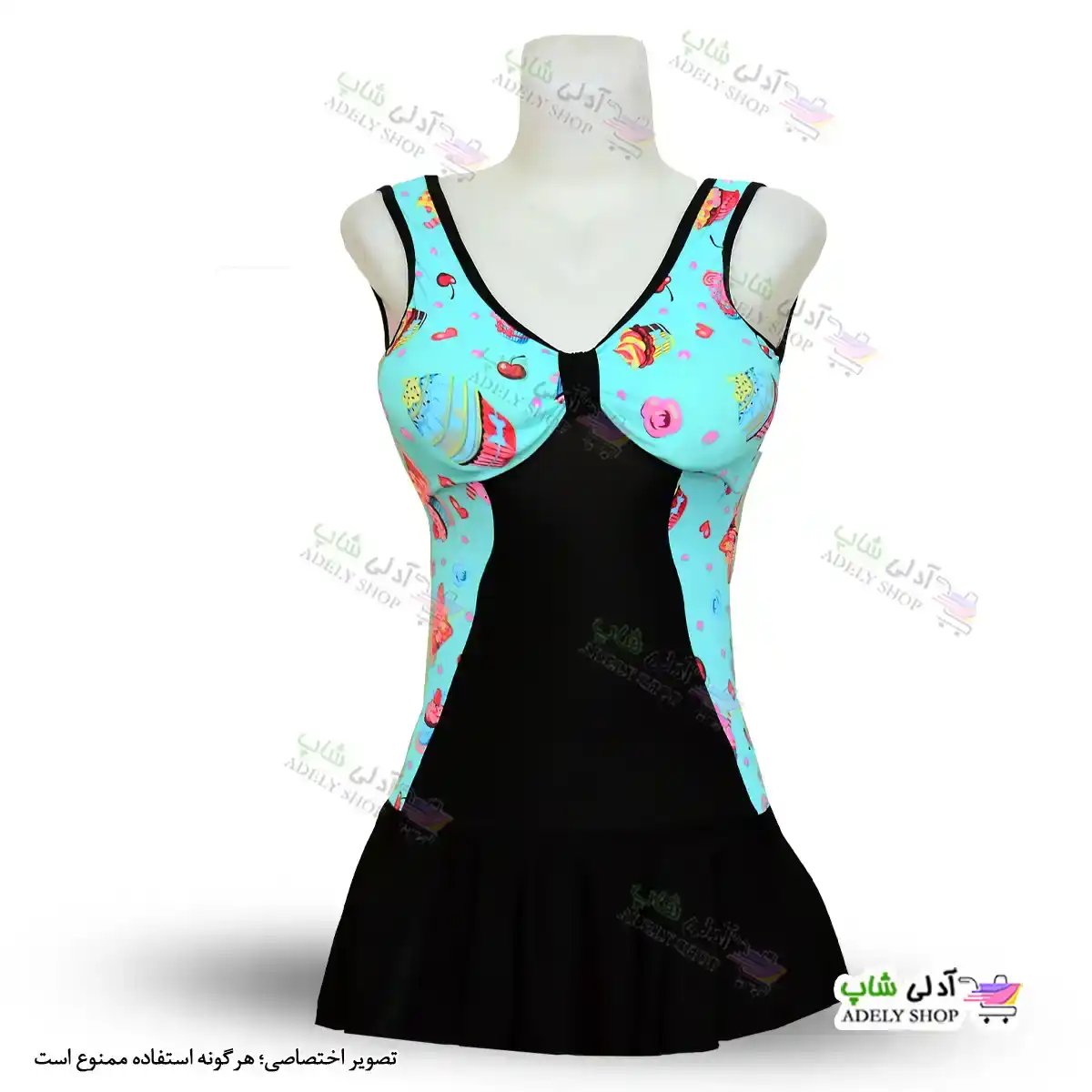 تصویر مایو زنانه و دخترانه کاپدار با دامن یکسره پارچه خارجی