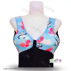 تصویر مایو دامن دار زنانه و دخترانه طرح دار با کاپ سینه و کلاه