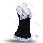 تصویر مایو دامن دار زنانه و دخترانه طرح دار با کاپ سینه و کلاه