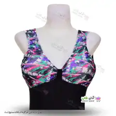 تصویر مایو دامن دار زنانه و دخترانه طرح دار با کاپ سینه و کلاه