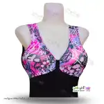 تصویر مایو دامن دار زنانه و دخترانه طرح دار با کاپ سینه و کلاه