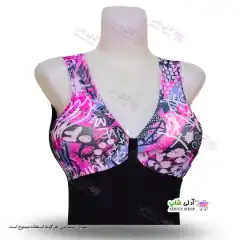 تصویر مایو دامن دار زنانه و دخترانه طرح دار با کاپ سینه و کلاه