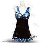 تصویر مایو دامن دار زنانه و دخترانه طرح دار با کاپ سینه و کلاه