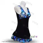 تصویر مایو دامن دار زنانه و دخترانه طرح دار با کاپ سینه و کلاه