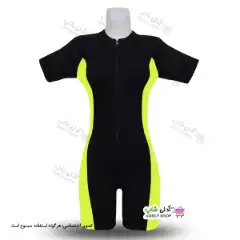 تصویر مایو اسلامی زنانه و دخترانه پادار با پارچه  ضخیم غواصی - زرد فسفری 42-48