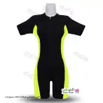 تصویر مایو اسلامی زنانه و دخترانه پادار با پارچه  ضخیم غواصی - زرد فسفری 42-48