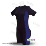 تصویر مایو اسلامی زنانه و دخترانه پادار با پارچه ضخیم غواصی - سرمه ای 42-48