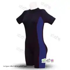 تصویر مایو اسلامی زنانه و دخترانه پادار با پارچه ضخیم غواصی - سرمه ای 42-48