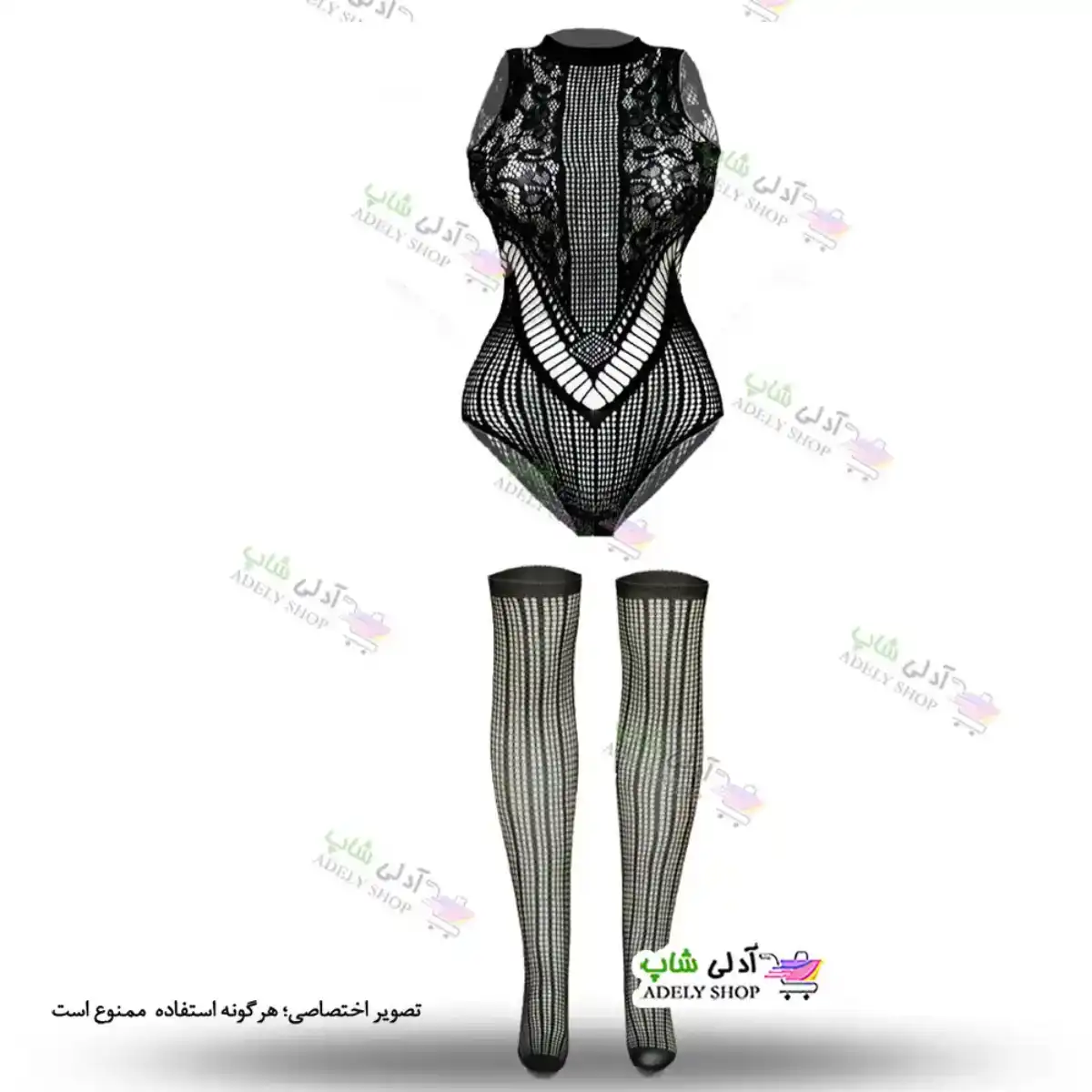 تصویر ست دوتکه بادی زنانه فانتزی و جوراب زنانه FZ46
