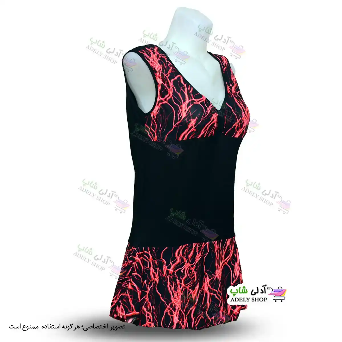 تصویر مایو دامن دار زنانه و دخترانه طرح صاعقه کاپدار به همراه کلاه 44-48