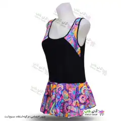 تصویر مایو دامن دار زنانه و دخترانه کاپدار طرح گل و بته
