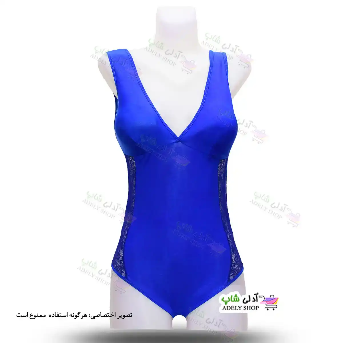 تصویر مایو اسلیپ زنانه و دخترانه فانتزی کاپدار بغل تور- آبی