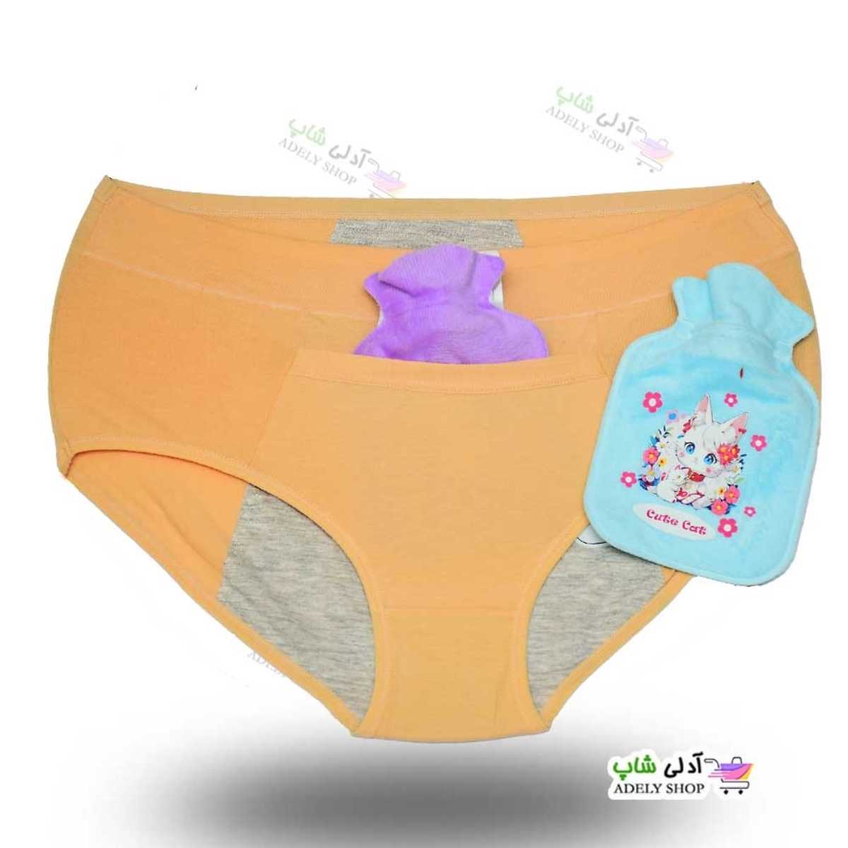 تصویر شورتکس جیبدار پریودی 38-44 و کیسه کوچک نمدی آب گرم