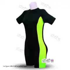 تصویر مایو اسلامی زنانه و دخترانه پادار با پارچه  ضخیم غواصی - سبز فسفری 42-48