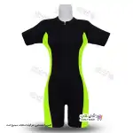 تصویر مایو اسلامی زنانه و دخترانه پادار با پارچه  ضخیم غواصی - سبز فسفری 42-48