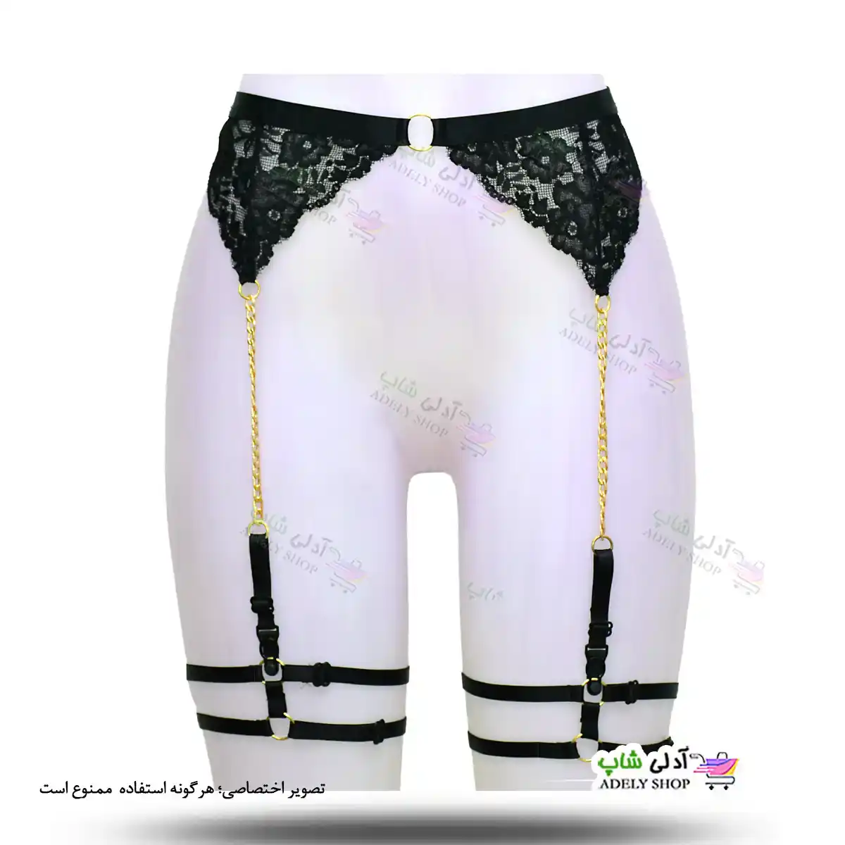 تصویر بند فانتزی نگهدارنده جوراب بالا زانو شورت دار 3 تکه