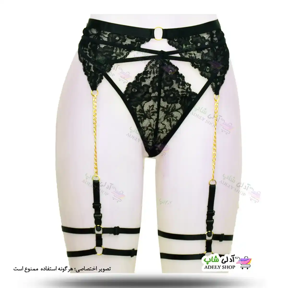 تصویر بند فانتزی نگهدارنده جوراب بالا زانو شورت دار 3 تکه