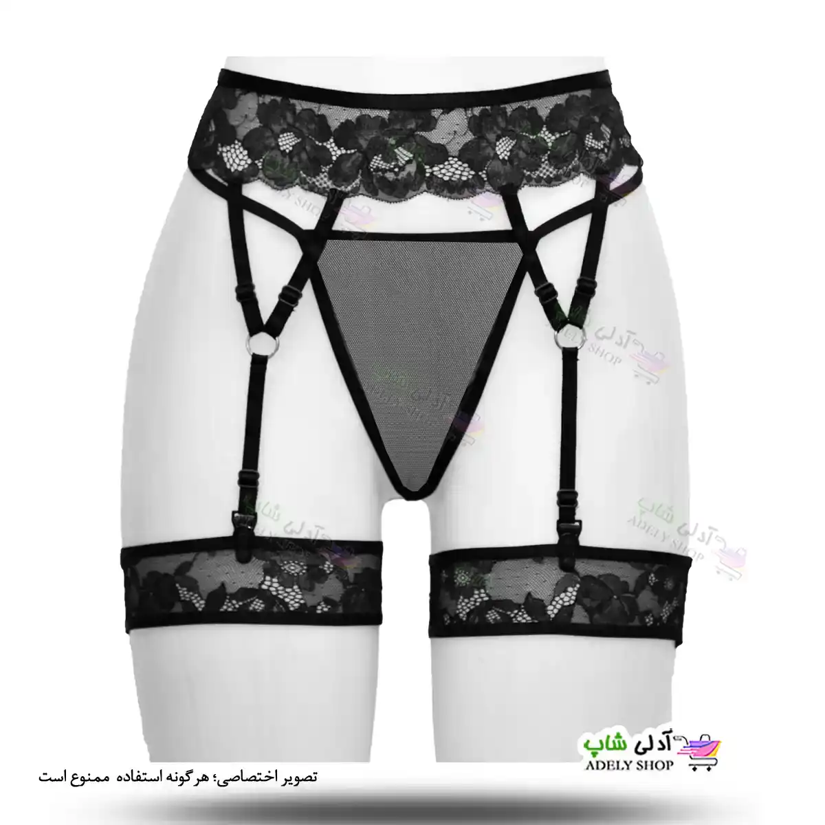 تصویر بند فانتزی نگهدارنده جوراب بالا زانو شورت دار 3 تکه