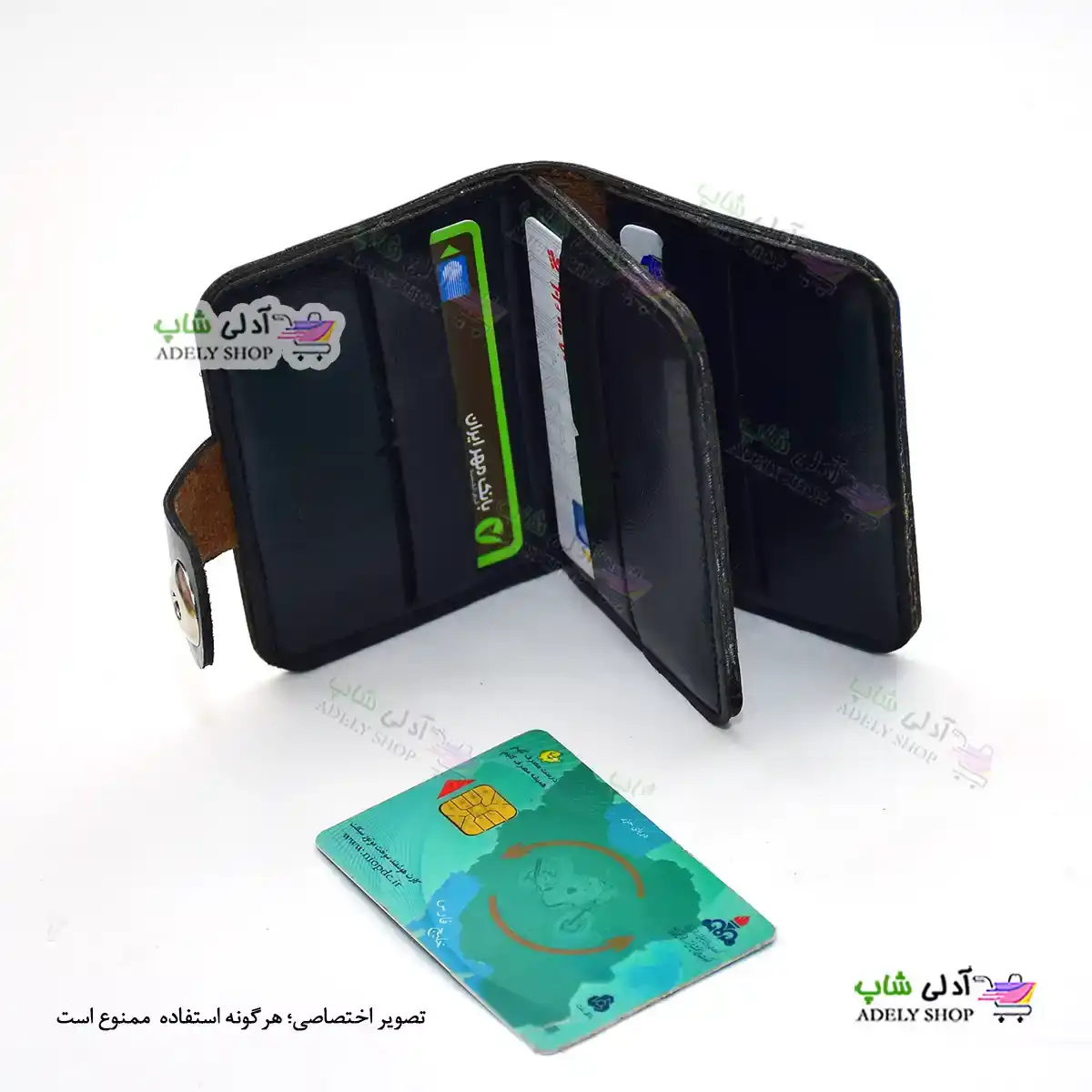 تصویر کیف جا کارتی چرم مشکی/قهوه ای