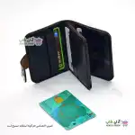 تصویر کیف جا کارتی چرم مشکی/قهوه ای
