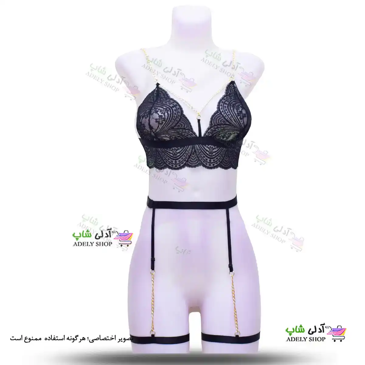 تصویر ست 3 تکه بند فانتزی نگهدارنده جوراب و سوتین هارنس