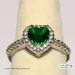 تصویر انگشتر فری سایز استیل با نگین قلبی سبز