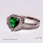 تصویر انگشتر فری سایز استیل با نگین قلبی سبز