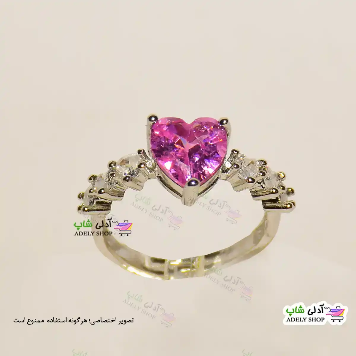 تصویر انگشتر فری سایز استیل با نگین قلبی