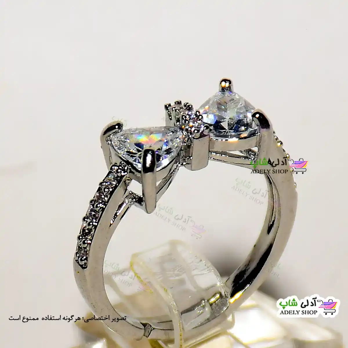 تصویر انگشتر فری سایز استیل نگین دار پروانه ای